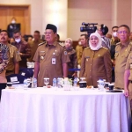 Gubernur Khofifah saat menghadiri Rapat Koordinasi Pimpinan Kementerian/Lembaga Program Pemberantasan Korupsi Pemerintah Daerah dan launching Indikator MCP 2023 di Jakarta.