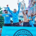 Pemain Manchester City merayakan juara Liga Champions 2022-2023. 