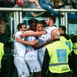 Pemain Atalanta merayakan gol Duvan Zapata ke gawang Torino.
