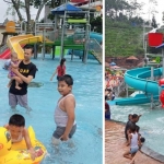 Para pengunjung Wisata Ubalan Pacet Mojokerto saat menikmati fasilitas water park.