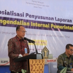 Kakanwil Kemenkumham Jatim Imam Jauhari saat memberikan sambutan dalam sosialisasi penyusunan SPIP tahun 2023 di Kota Malang bekerja sama dengan BPKP Perwakilan Jatim.