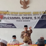 Anggota DPRD Jatim dari Fraksi NasDem, Muzamil Syafii, saat memberikan sambutan di Aula pertemuan Koperasi Sembada, Puspo, Kabupaten Pasuruan.