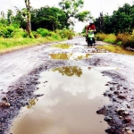 Wilayah Kecamatan Rembang menyisakan jalan rusak parah.