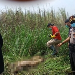 Mayat yang ditemukan di Desa Rangkah Kidul sebelum dievakuasi.