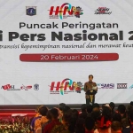 Presiden Jokowi saat memberi sambutan dalam puncak peringatan HPN 2024.
