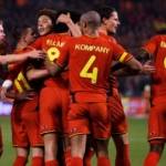 Para pemain Belgia meluapkan kegembiraan usai mencetak gol kemenangan