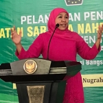 Gubernur Jawa Timur terpilih periode 2019-2024, Khofifah Indar Parawansa, saat hadir dalam pelantikan pengurus ISNU Kabupaten Trenggalek, Sabtu (13/10).