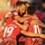 Pemain Mallorca merayakan gol Lee Kang-In saat bersua Bilbao pada lanjutan La Liga. 