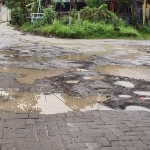 Jalan penghubung Desa Kembangan-Desa Kedanyang di Perum Bunderasri yang kondisinya rusak parah. foto: SYUHUD/ BANGSAONLINE