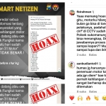Postingan instagram @humaspolrestabessurabaya yang menyatakan informasi penemuan 31 motor adalah hoax.