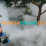Anggota Tim Nasdem Peduli saat melakukan Fogging di Desa Gurah, Kecamatan Gurah, Kabupaten Kediri Foto: MUJI HARJITA/ BANGSAONLINE