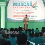 Menteri Pemuda dan Olahraga (Menpora) RI, Imam Nahrawi saat memberikan sambutan dalam pembukaan Musyawarah Partai Kebangkitan Bangsa (PKB) Jombang di hotel Yusro, Sabtu (24/12). foto: ROMZA/ BANGSAONLINE