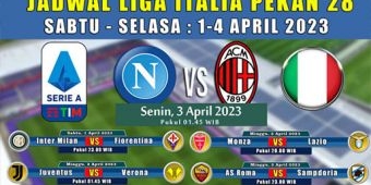 Jadwal Liga Italia 1-4 April 2023: Ada Napoli vs AC Milan, Inter Milan vs Fiorentina