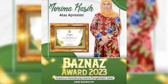 Baznas Award 2023, Khofifah Dinobatkan Sebagai Gubernur Pendukung Utama Pengelolaan Zakat