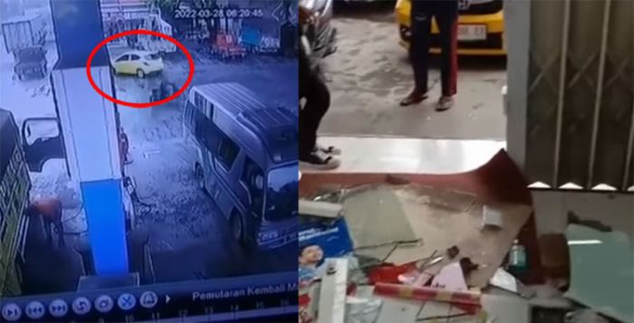 Diduga Salah Injak Pedal Gas, Mobil Brio Tabrak Minimarket di Depan SPBU Kudus