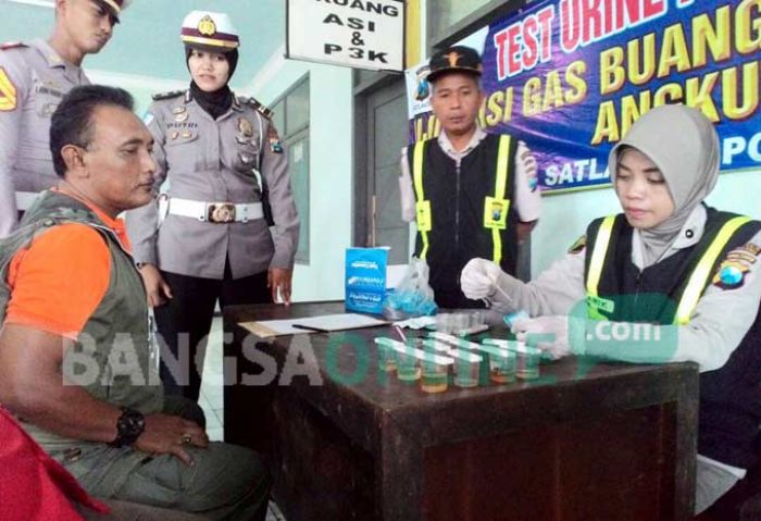 Petugas Gabungan di Jombang Tes Urine Sopir Bus Petugas Gabungan di Jombang Tes Urine Sopir Bus