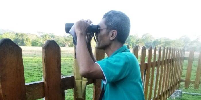 mengamati kawanan banteng liar dan burung merak dari pos pantau padang savana di Sadengan. foto:rosihan c anwar/bangsaonline