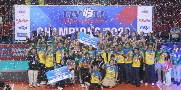 Tim putri Petrokimia Gresik Pupuk Indonesia akhirnya menjadi juara Livoli Divisi Utama 2023 (foto:ist)