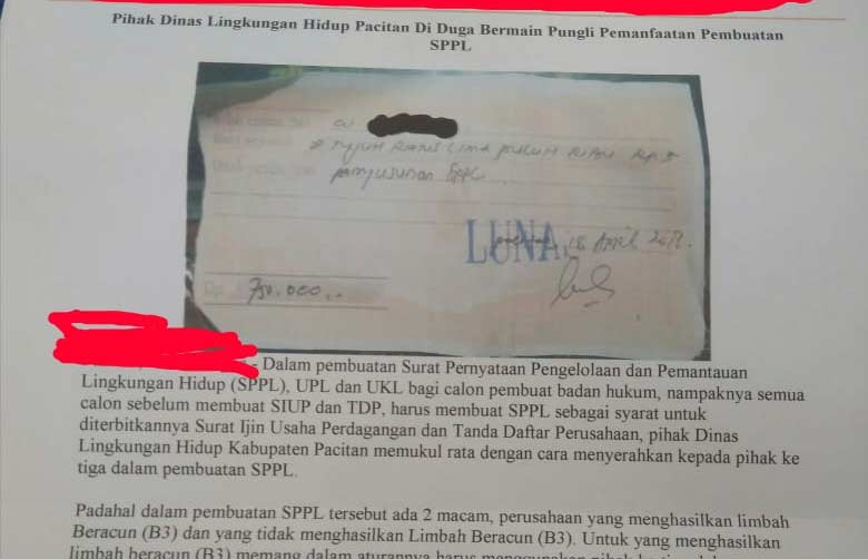 Bukti surat peringatan yang dikirim oknum media ke DLH Pacitan.