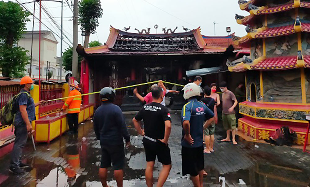 Kondisi Kelenteng Poo An Kiong usai terbakar, beberapa waktu lalu.