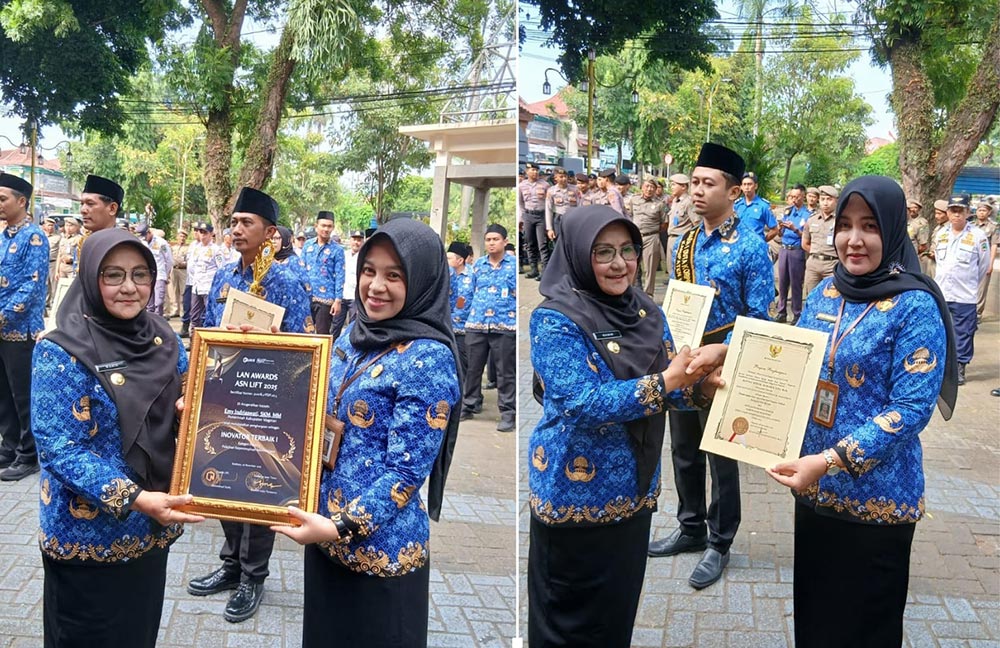 Emy Indriaswati salah satu ASN yang mendapatkan penghargaan di peringatan Hari Korpri di Kabupaten Magetan. Foto: ANTON/HB