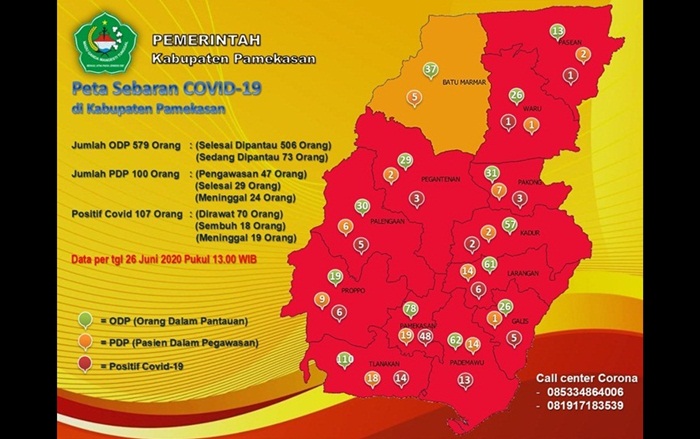 Peta sebaran Covid-19 di Kabupaten Pamekasan per 26 Juni 2020.