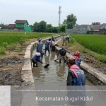 Tim DPUPR Kota Pasuruan saat melakukan normalisasi di salah satu saluran irigasi.