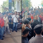 Ratusan warga saat menyampaikan tuntutan agar Pilkades serentak ditunda.