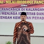 Wali Kota Madiun Maidi saat memberikan sambutan dalam sosialisasi pemantapan nilai-nilai ideologi Pancasila bagi mahasiswa, Kamis (10/6/2021).