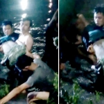 Warga membantu mengevakuasi korban yang tenggelam di Kali Pucang Sidoarjo.