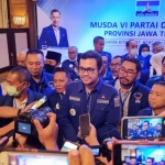 Bayu Airlangga, S.H. Calon Ketua DPD Partai Demokrat Jawa Timur saat memberi keterangan pers  usai Musda VI di Surabaya. foto: ist.