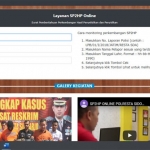 Tampilan satreskrimrestasda.com untuk memantau perkembangangan perkara secara online.