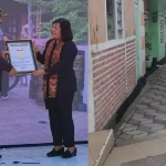 Wali kota Madiun menerima sertifikat rekor Muri terkait pelaksanaan paving secara serentak. Foto kanan, salah satu tempat yang telah dipaving dengan model 3 dimensi.