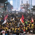 Aksi demonstrasi mahasiswa Bundaran HI. (dok. Antara)