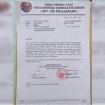 Surat dari DPP PDIP yang menginstruksikan DPC agar mengikuti seleksi rekrutmen Korkab/Korkot Program Keluarga Harapan (PKH).