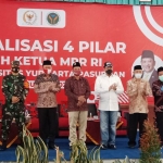 Tampak dari kiri, Kapolres AKBP Rofik, Dandim, Ketua DPRD H. M. Sudiono Fauzan, Ketua MPR RI Bamsoet, KH Sholeh Bahrudin, dan Wabup Mujib Imron.