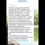 Pesan berantai terkait dengan isu penarikan sertifikat di grup whatshapp.