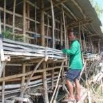 UNIK – Kandang kambing yang dibuat bertingkat dan dibangun di tengah areal pertambakan di Desa Weduni Kecamatan Deket Lamongan. Foto : haris sugianto/BangsaOnline