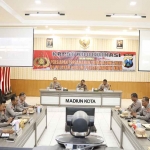 Suasana rapat koordinasi yang digelar Polres Madiun Kota.