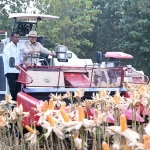 Presiden Prabowo didampingi Kapolri dan Menteri Pertanian saat memanen jagung di Kabupaten Tuban.