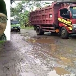 Truk tonase besar bermuatan sirtu melintas di jalan Desa Winingan ini. Dalam 3 menit, jalan ini dilalui 16 dum truk. Inset, Ketua DPRD Pasuruan Sudiono Fauzan.