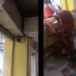 Kondisi kios yang bocor serta bagian cover pintu rolling door yang mulai retak.