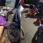 Sejumlah peziarah yang ditabrak bentor di depan pintu masuk Kompleks Makam Sunan Ampel. Tampak salah satu korban telentang sambil memegangi kepalanya. foto: BANGSAONLINE.com