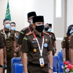 Kejaksaan Negeri (Kejari) Nganjuk mengikuti halalbihalal virtual bersama Kejaksaan Agung Republik Indonesia (Kejagung RI), Kamis (20/5/2021). (foto: BAMBANG DJ/BANGSAONLINE)