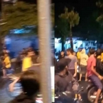 Tangkapan layar aksi tawuran yang terekam kamera ponsel di  jalan Bahagia, Kecamatan Kota Pamekasan, Kabupaten Pamekasan.