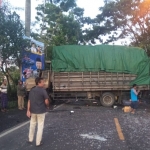 Kondisi Truk Fuso usai terlibat kecelakaan dengan truk boks.