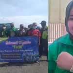 Pengurus KONI Gresik saat menyambut atlet sepak takraw asal Bawean Farid (25), peraih medali emas PON Papua XX. Foto kanan, Ketua KONI Gresik, Anis Ambiyo Putri. Foto: SYUHUD/ BANGSAONLINE