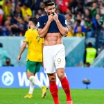 Olivier Giroud cetak dua gol ke gawang Australia dalam laga yang berkesudahan 4-1 untuk Prancis. 