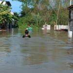 Kondisi banjir luapan Kali Lamong yang merendam Desa Cermen Kecamatan Kedamean. foto: SYUHUD/ BANGSAONLINE