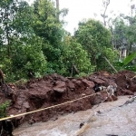 Tangkis sungai yang terletak pada Lereng Wilis di Desa Joho, Kecamatan Semen, Kabupaten Kediri, yang ambrol karena tak kuat menahan luapan air. Foto: Ist